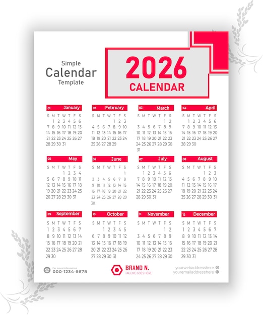Шаблон календаря на 2026 год