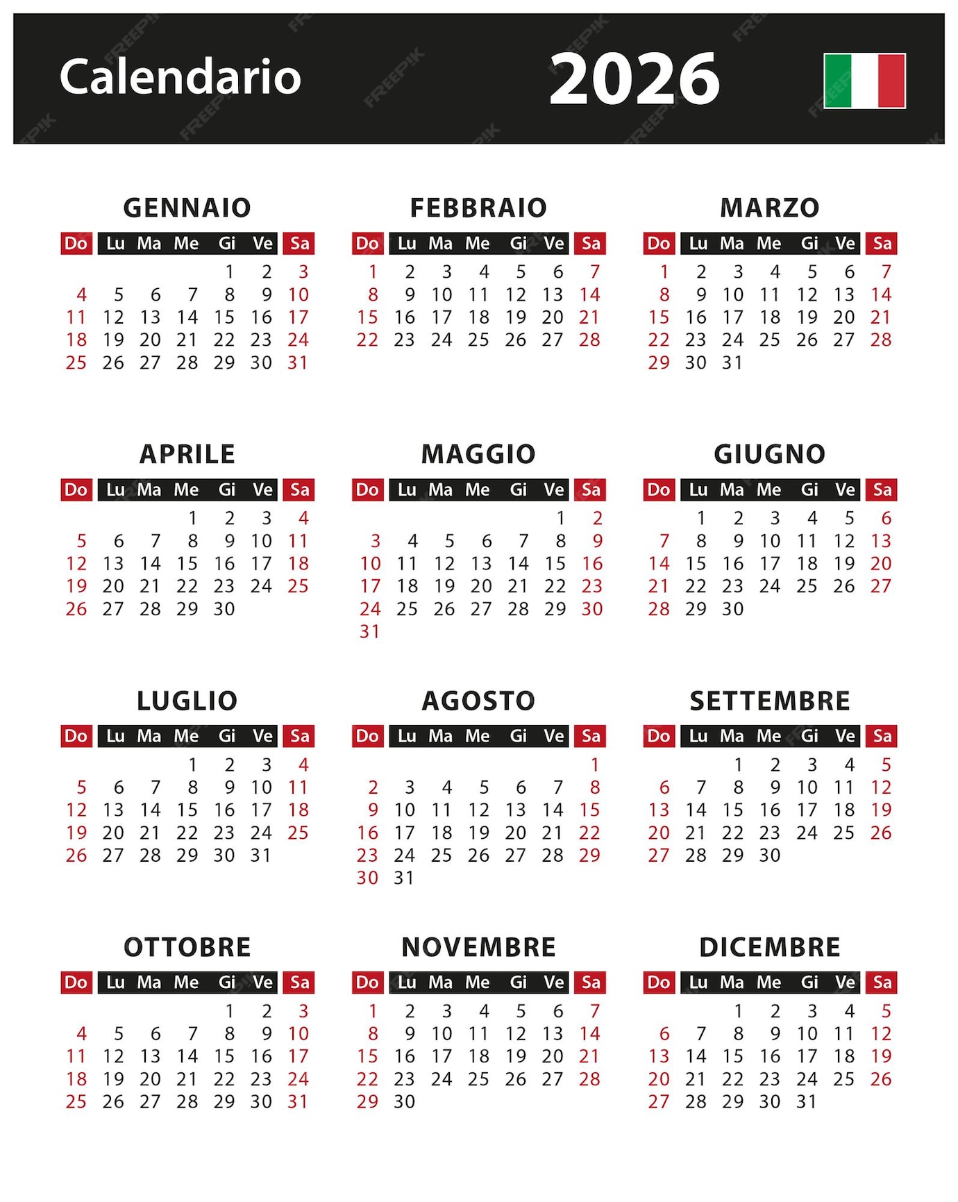 Premium Vector 2026 Calendar vector stock illustration Italy Italian