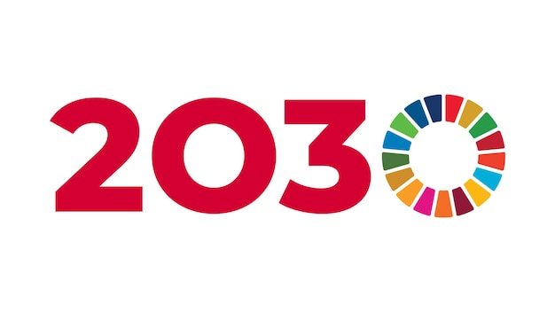Vettore numero 2030 con simbolo colore sdg illustrazione vettoriale degli obiettivi di sviluppo sostenibile