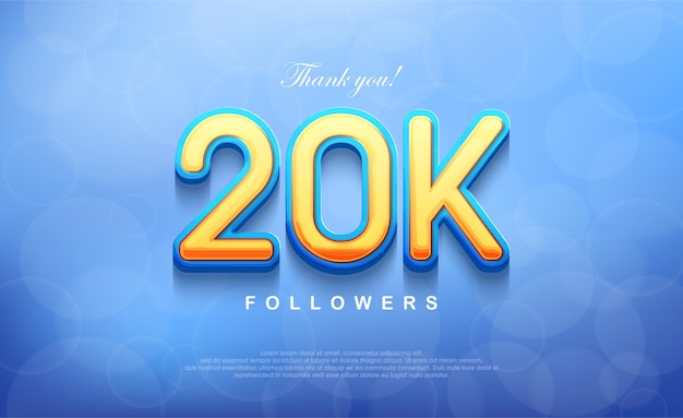 20k number for thanking followers unique bokeh blue background