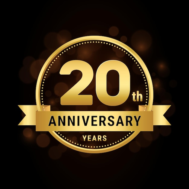 20th anniversary anniversary celebration template design with gold ribbon Logo vector illustration