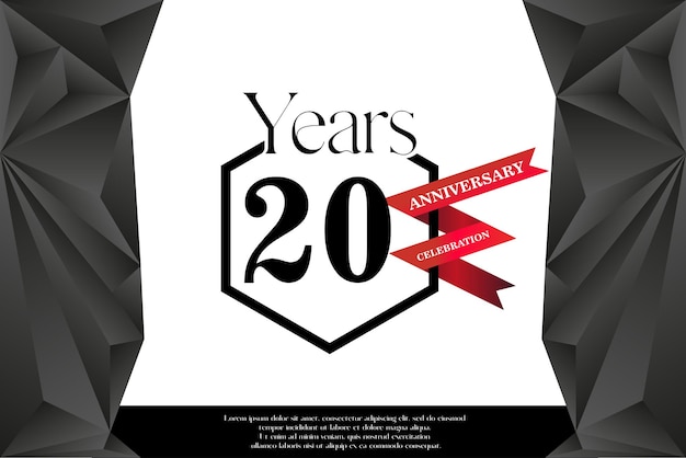 20th anniversary celebration logo template isolated on white black and red ribbon vector design