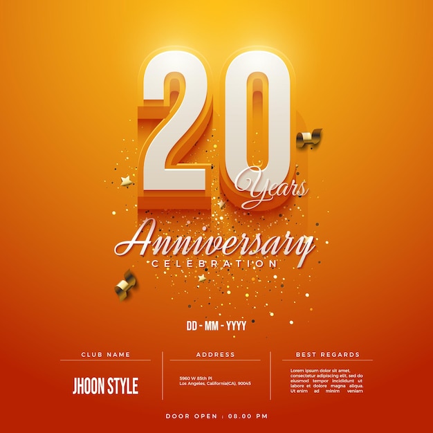 20th anniversary invitation with 3d numbers on orange background