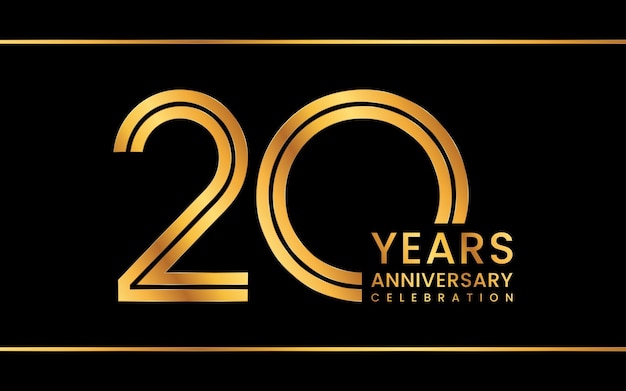 Vector 20th anniversary logo design with golden color line art style logo vector template illustration