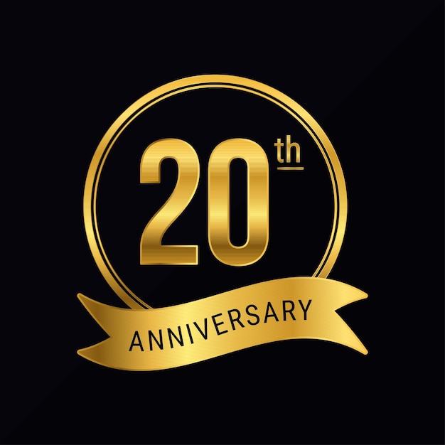 20-летие логотип золотого цвета для празднования свадьбы поздравительная открытка пригласительный раунд