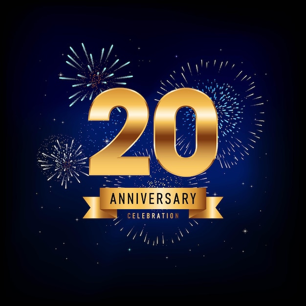 20th Anniversary template design with golden ribbon Vector template