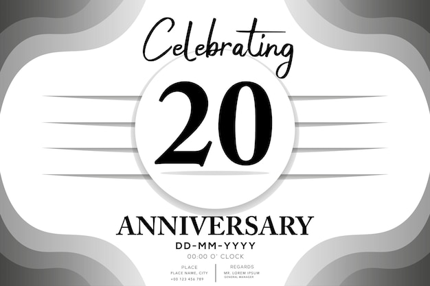 Vector 20th year anniversary logotype with multiple line silver color isolated on black background design