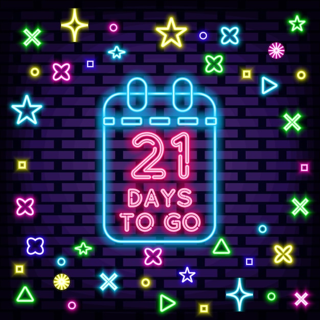 21 Days To Go Neon signboards Bright signboard Announcement neon signboard