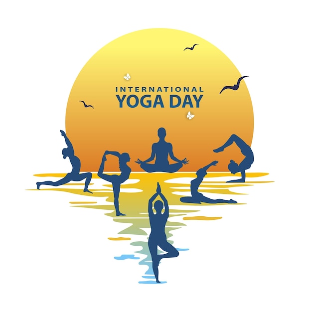 21 June- international yoga day, woman in yoga body posture. Vector