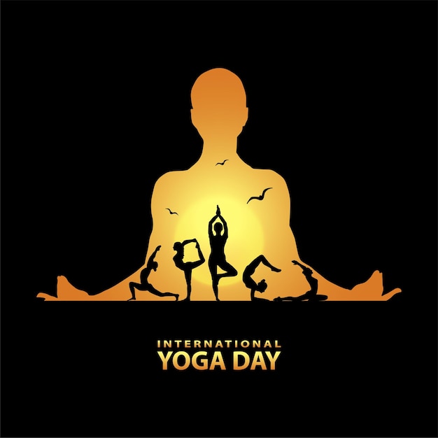 21 June- international yoga day, woman in yoga body posture. Vector