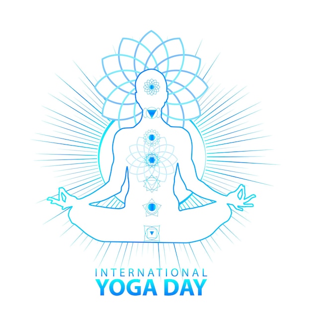 21 June- international yoga day, woman in yoga body posture. Vector