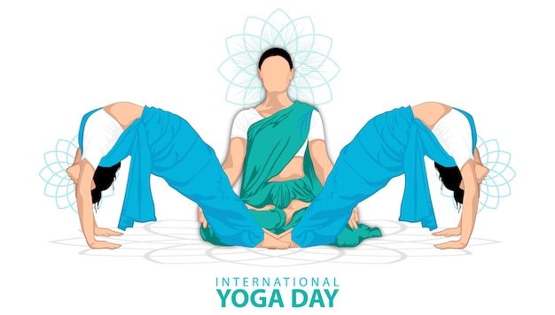 21 June- international yoga day, woman in yoga body posture. Vector