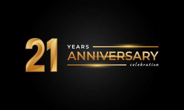 21 Year Anniversary Celebration with Shiny Golden and Silver Color Isolated on Black Background