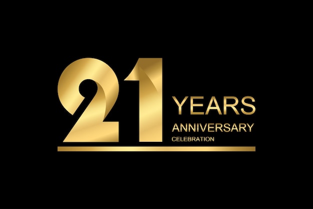 21 year anniversary vector banner template gold icon isolated on black background