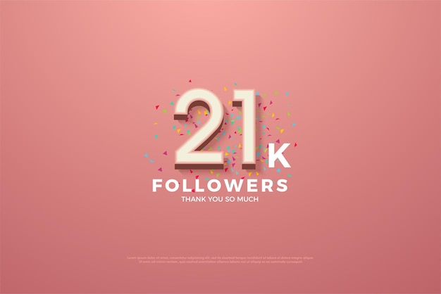 21k followers on a colorful paper background.