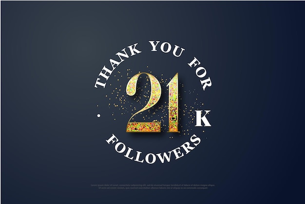 21k followers with numbers wrapped in glitter.