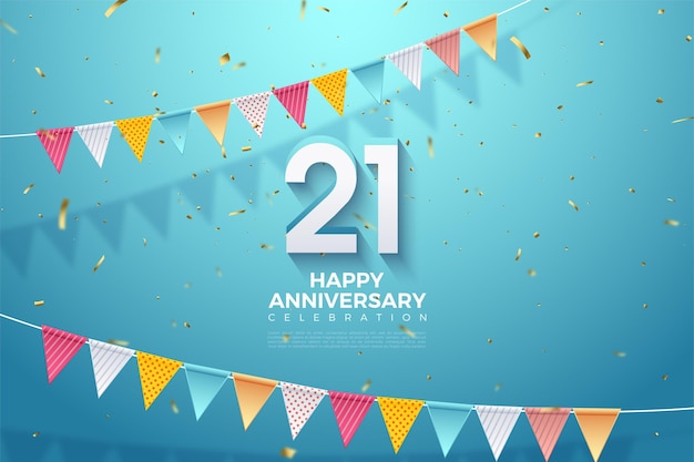 21st anniversary background with colorful flags and numbers illustration.