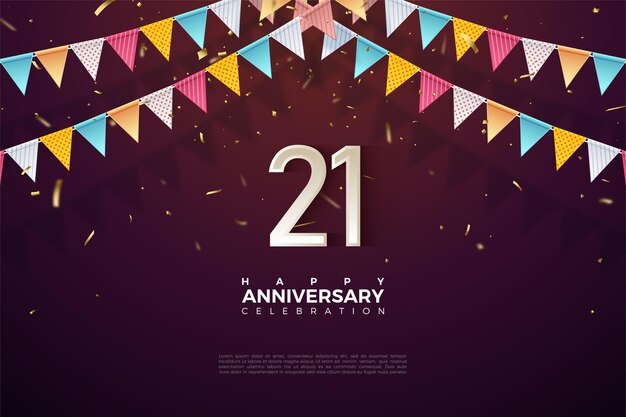 21-я годовщина фон с числами под 3D флагом.