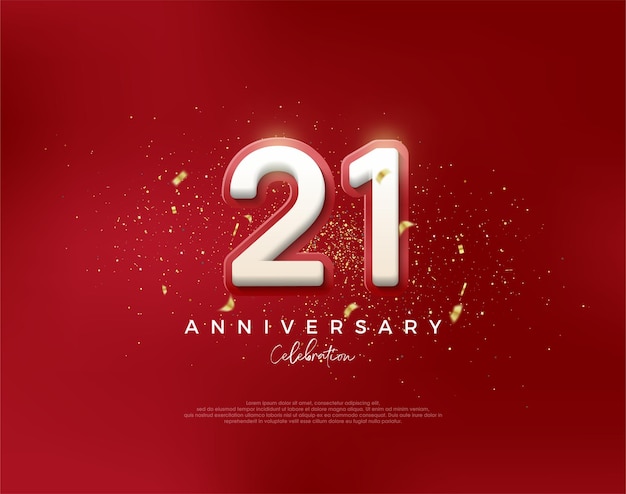 21st anniversary number with 3d white numbers on a red background