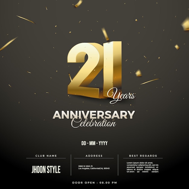 21st anniversary party invitation with 3D gold numbers
