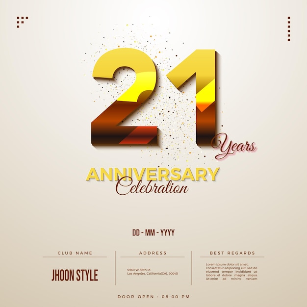 멋진 골드 숫자가 있는 21주년 파티 초대장