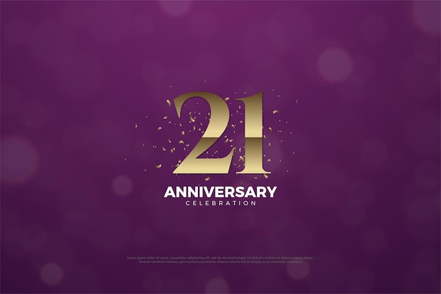 Vector 21st anniversary with golden numerals on a purple background