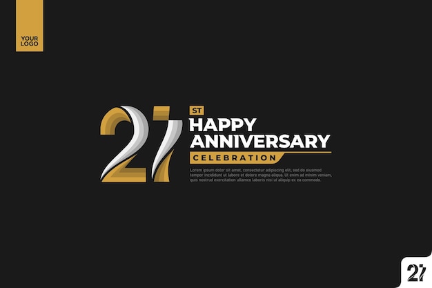 Vector 21st happy anniversary celebration with gold and silver on black background