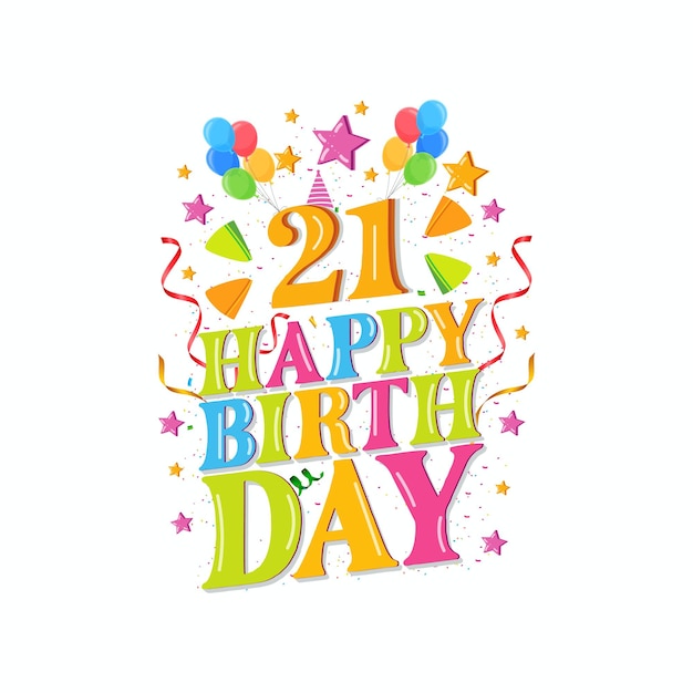 21st happy birthday logo with balloons vector illustration design for birthday celebration