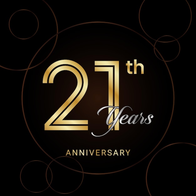 21th Anniversary Celebration with golden text Golden anniversary vector template