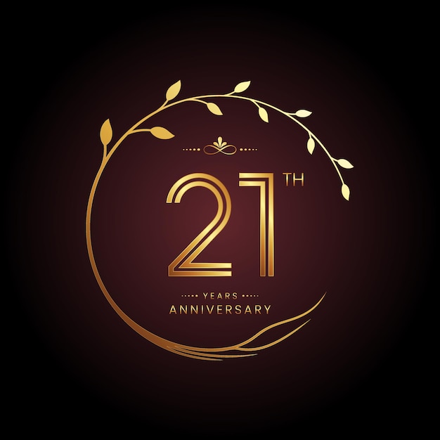 21th anniversary logo design with a golden number and circular tree concept
