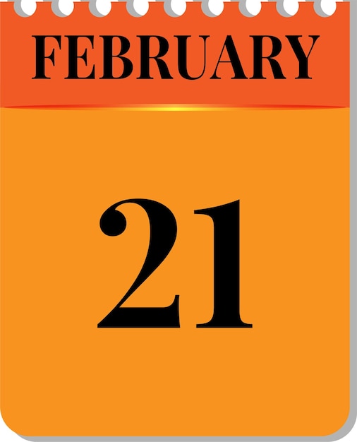 ベクトル 2 月 21 日カレンダー アイコン ホワイト バック グラウンド オレンジ ブラック カラー デザイン ベクトル画像