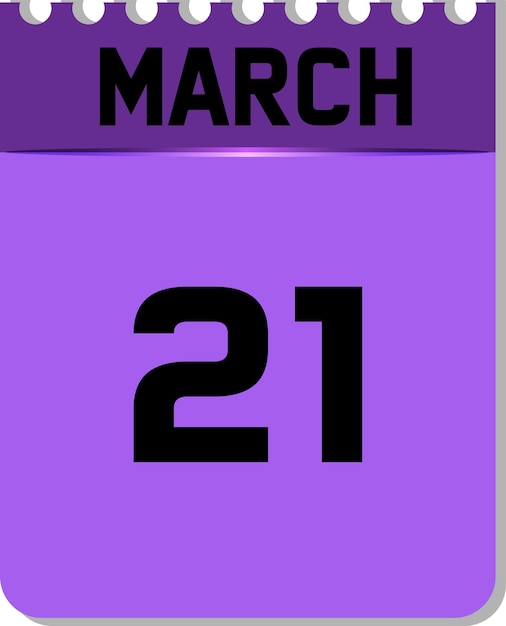 21th of March in calendar icon purple and black in white background. can change color