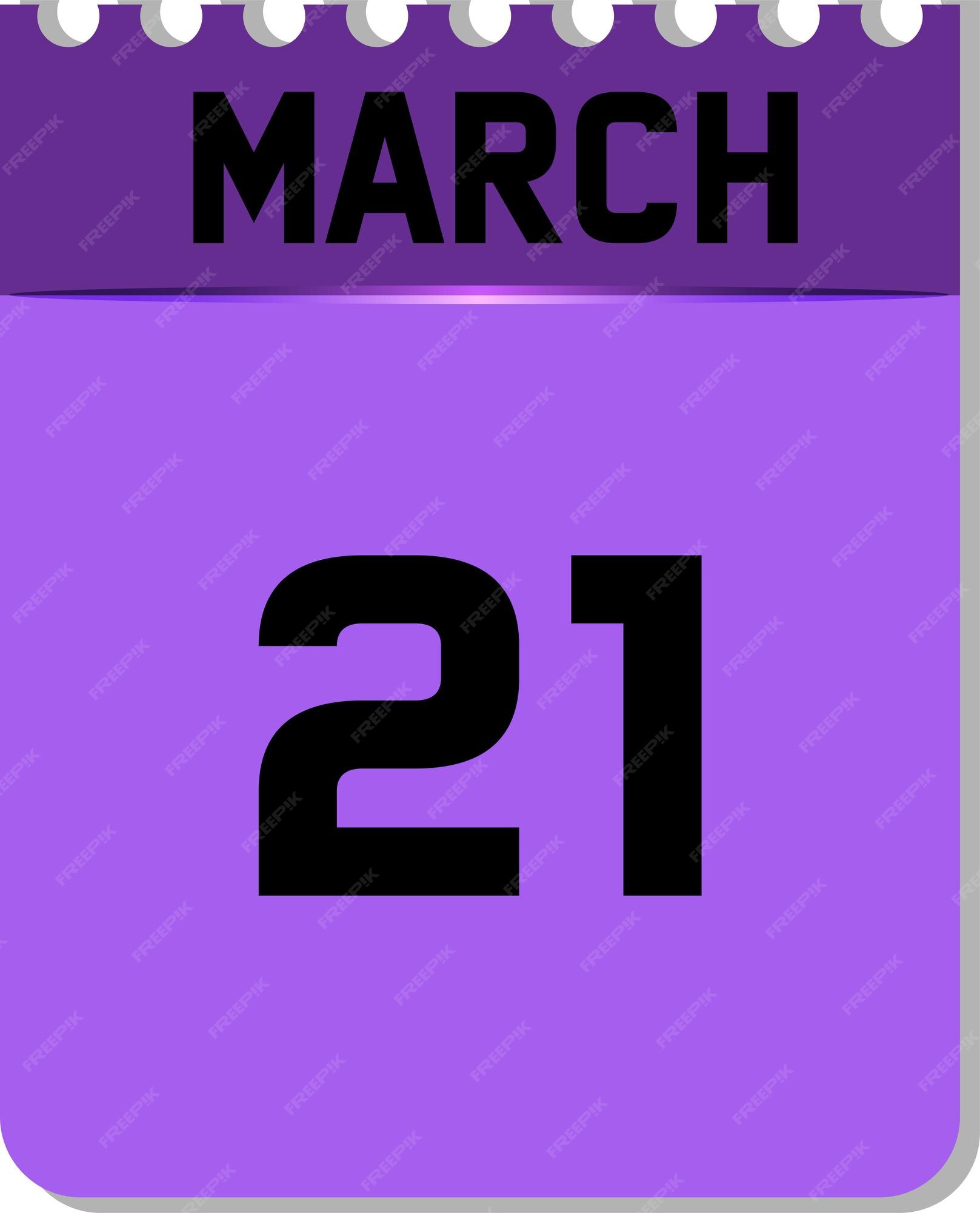 Premium Vector | 21th of march in calendar icon purple and black in white  background. can change color