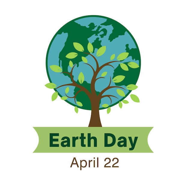 22 April earth day vector design with white background globe and a tree