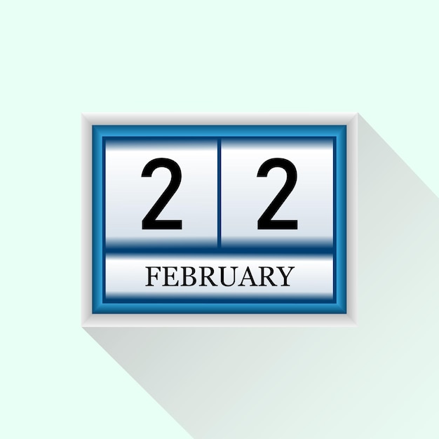 22 февраля Векторная плоская ежедневная икона календаря Дата и месяц