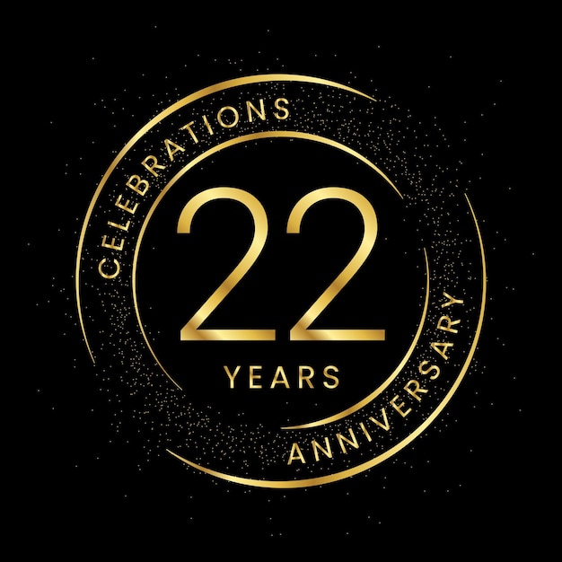 22-jarig jubileum gouden jubileum met een cirkellijn en glitter op een zwarte achtergrond