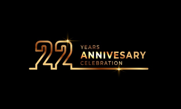 22-jarig jubileumfeest met gouden kleur één verbonden lijn geïsoleerd op donkere achtergrond