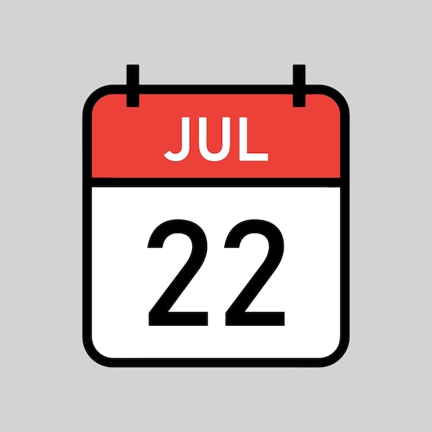 22 juli rode en witte kleurkalenderpagina met zwarte omtrek kalenderdatum eenvoudige vectorillustratie