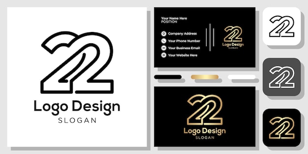22 logo ontwerp symbool nummer zwart goud met sjabloon voor visitekaartjes