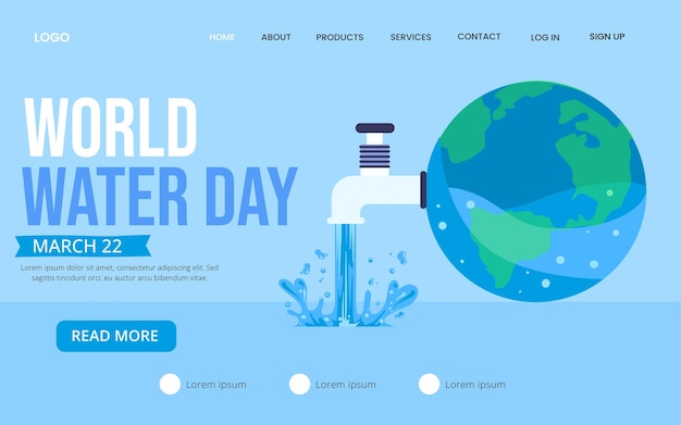 22 march World water day landing page for website and responsive mobile website, web page