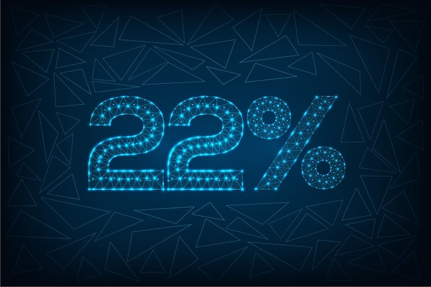 22 percent discount sale futuristic polygonal digital wireframe connected dots on blue background