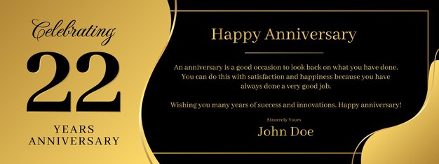 22 years anniversary a banner speech anniversary template with a gold background combination of black and text that can be replaced