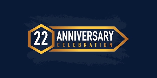 Vector 22 years anniversary celebration logotype colored with gold color and isolated on blue background