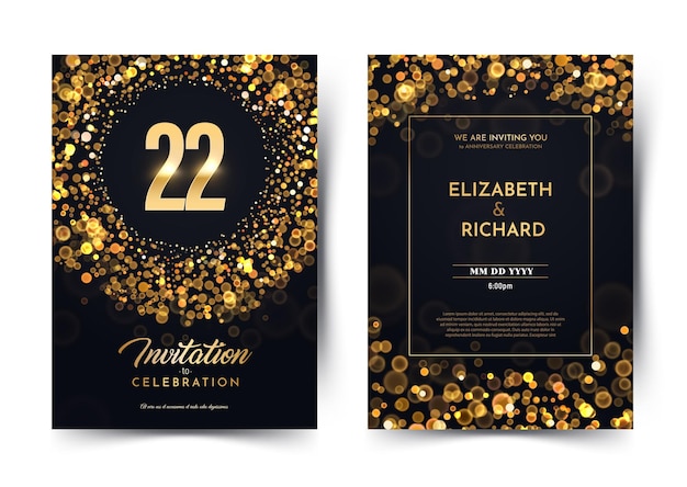 Vector 22 years birthday luxury invitation.