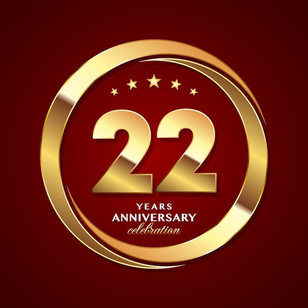 22e verjaardag logo-ontwerp met glanzende gouden ring stijl Logo vector sjabloon illustratie