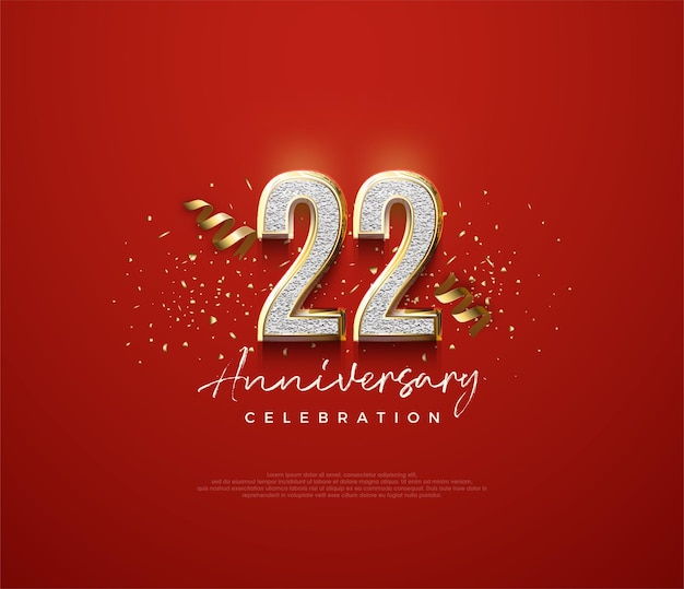 22nd anniversary celebration with shiny gold numbers on a black background Premium vector background for greeting and celebration