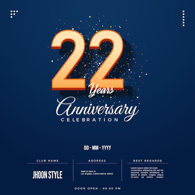 Invito per il 22° anniversario con data e nome del club