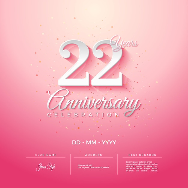 22nd anniversary invitation with light gradient pink background
