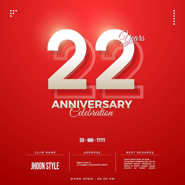 Приглашение на 22-ю годовщину с цифрами и красным фоном