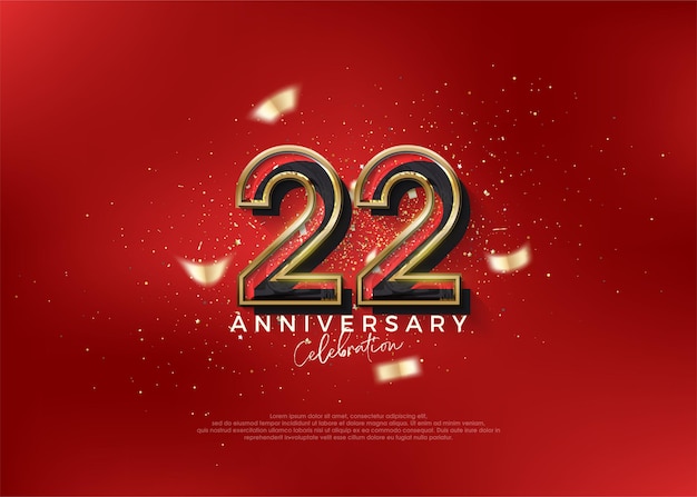 22-й юбилейный номер Для празднования дня рождения с смелой красной концепцией Премиум вектор для плаката баннер празднования приветствия